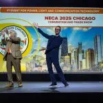 Corporate MC and Host, David Meade on stage at NECA 2025, Chicago, USA | David Meade Events
