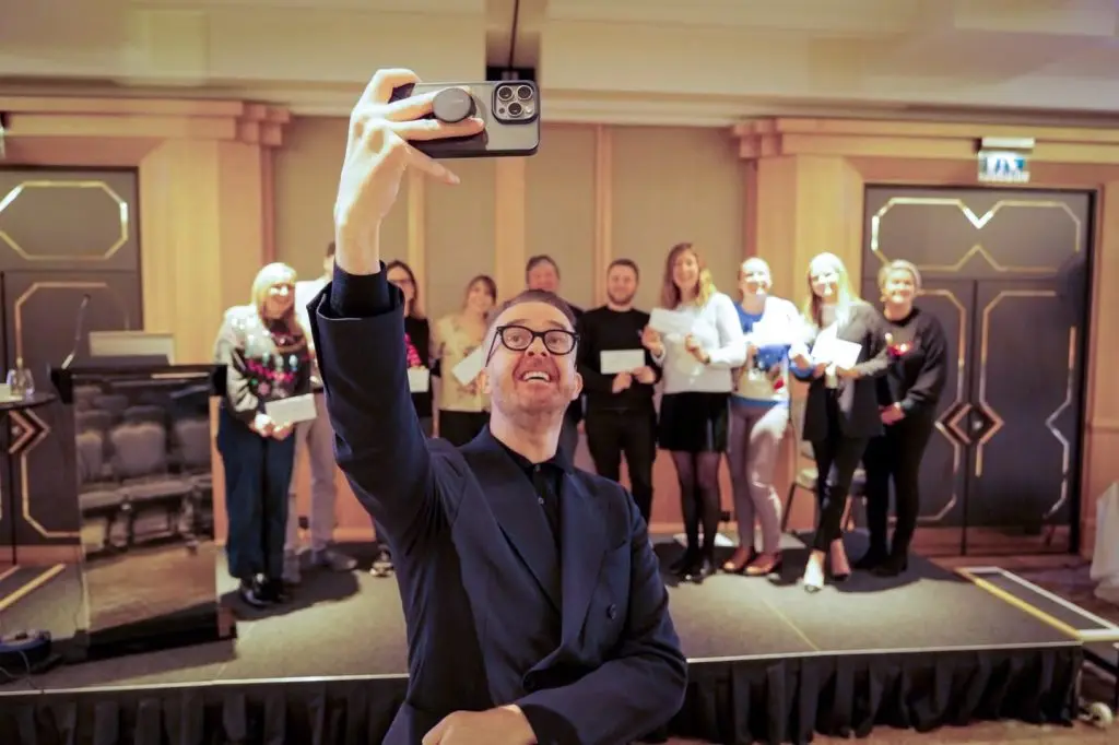 David Meade (front), Psychology Keynote Speaker and Behavioural Insights for Baker McKenzie. City Quays, Belfast, Northern Ireland. | David Meade Events